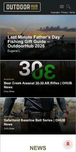 Podgląd witryny OutdoorHub, medium z kraju Stany Zjednoczone do artykułów sponsorowanych