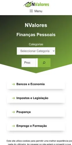 Anteprima del sito NValores, media di Portogallo per articoli sponsorizzati