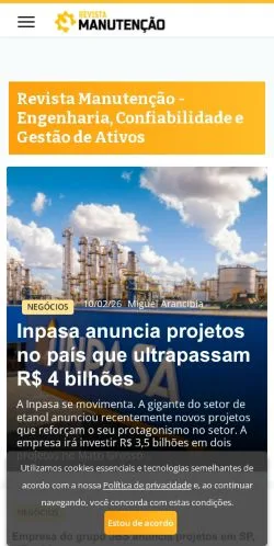 스폰서 기사용 브라질 매체 Revista Manutenção 사이트 미리보기