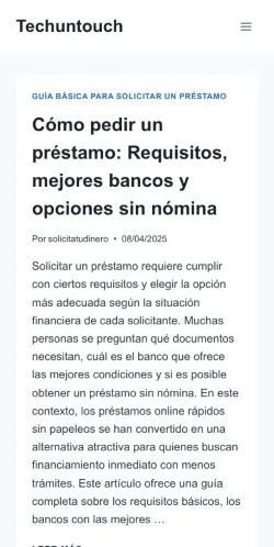 Förhandsvisning av webbplatsen Techuntouch, medium i Spanien för sponsrade artiklar