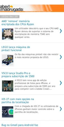 Anteprima del sito Aberto Até de Madrugada, media di Portogallo per articoli sponsorizzati