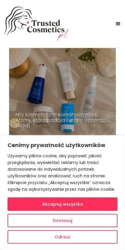 Voorbeeld van de site TrustedCosmetics, medium uit Polen voor gesponsorde artikelen