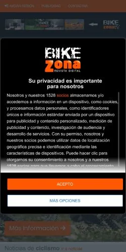 Anteprima del sito Bikezona, media di Spagna per articoli sponsorizzati