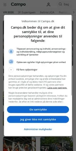 Förhandsvisning av webbplatsen Campo Fodboldnyheder, medium i Danmark för sponsrade artiklar
