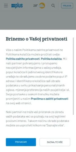 Anteprima del sito Plusportal, media di Croazia per articoli sponsorizzati