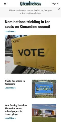 Anteprima del sito Kincardine News, media di Stati Uniti per articoli sponsorizzati