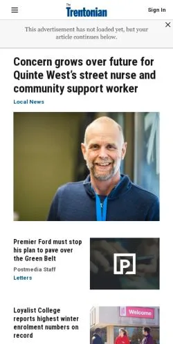 Anteprima del sito Trentonian, media di Canada per articoli sponsorizzati