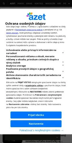 Podgląd witryny Azet, medium z kraju Słowacja do artykułów sponsorowanych