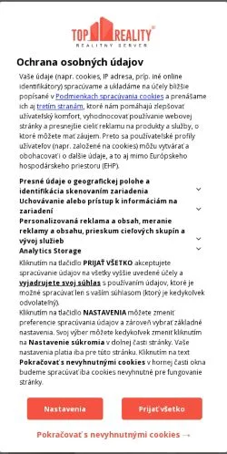 Podgląd witryny TOP Reality, medium z kraju Słowacja do artykułów sponsorowanych