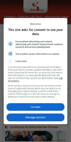 Anteprima del sito Distrito Perú, media di Spagna per articoli sponsorizzati