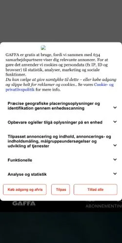 Förhandsvisning av webbplatsen GAFFA, medium i Danmark för sponsrade artiklar