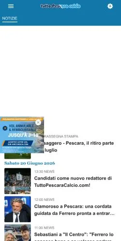 Vista previa del sitio TuttoPescaraCalcio, medio de Italia para artículos patrocinados