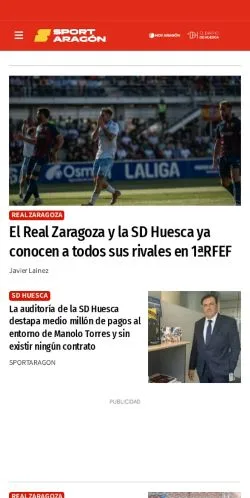 Anteprima del sito Sportaragon, media di Spagna per articoli sponsorizzati