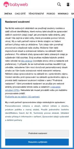 Anteprima del sito Babyweb, media di Cechia per articoli sponsorizzati