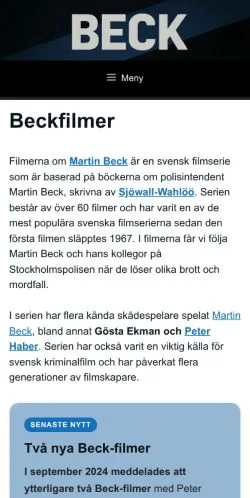 Anteprima del sito Beckfilmer, media di Svezia per articoli sponsorizzati
