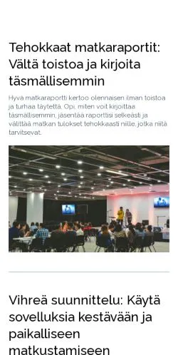 Vista previa del sitio matkailuasiat.fi, medio de Finlandia para artículos patrocinados