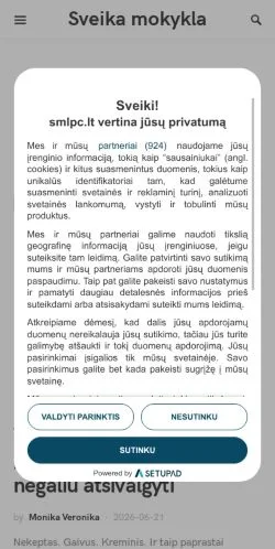 Aperçu du site Sveika mokykla -, média de Lituanie pour articles sponsorisés