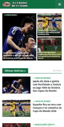 Anteprima del sito O Curioso do Futebol, media di Brasile per articoli sponsorizzati