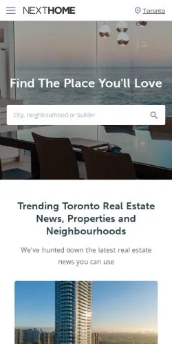 Vista previa del sitio NextHome, medio de Canadá para artículos patrocinados