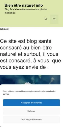 Anteprima del sito Bien être naturel info, media di Stati Uniti per articoli sponsorizzati