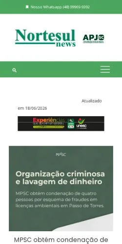 Vista previa del sitio Nortesul News, medio de Brasil para artículos patrocinados