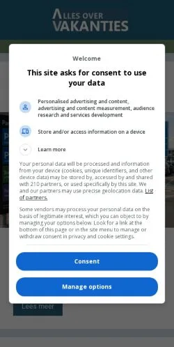 Anteprima del sito Alles Over Vakanties, media di Paesi Bassi per articoli sponsorizzati