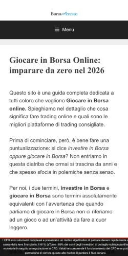 Aperçu du site BorsaMercato, média de Italie pour articles sponsorisés