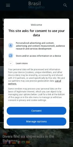 Anteprima del sito Brasil Mergulho, media di Brasile per articoli sponsorizzati
