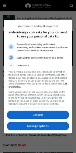Podgląd witryny Android Kenya, medium z kraju Stany Zjednoczone do artykułów sponsorowanych