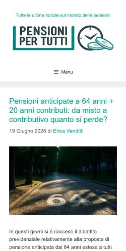Anteprima del sito Pensioni Per Tutti, media di Italia per articoli sponsorizzati