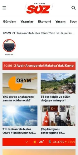 Anteprima del sito Malatya Söz, media di Turchia per articoli sponsorizzati