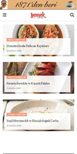 Anteprima del sito Yemek Zevki, media di Turchia per articoli sponsorizzati