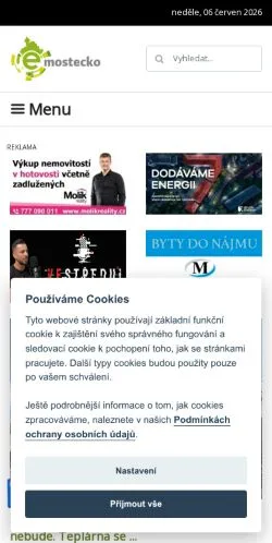 Anteprima del sito e-Mostecko, media di Cechia per articoli sponsorizzati