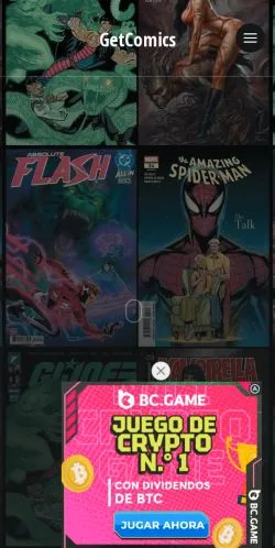 Vista previa del sitio GetComics, medio de Estados Unidos para artículos patrocinados
