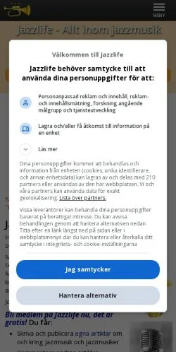Anteprima del sito Jazzlife, media di Svezia per articoli sponsorizzati