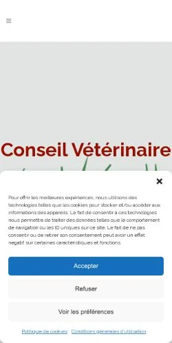 Pré-visualização do site Conseil Vétérinaire, meio de França para artigos patrocinados