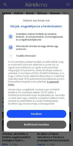 Anteprima del sito Hírek Ma, media di Ungheria per articoli sponsorizzati