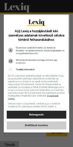 Podgląd witryny Lexiq, medium z kraju Węgry do artykułów sponsorowanych