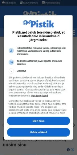 Podgląd witryny Pistik, medium z kraju Estonia do artykułów sponsorowanych