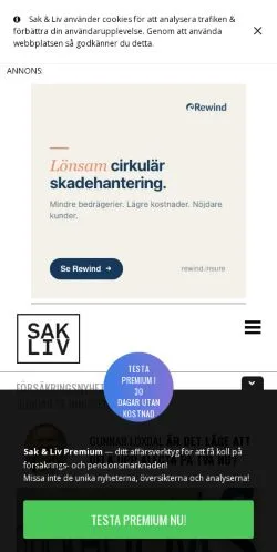 Anteprima del sito Sak & Liv, media di Svezia per articoli sponsorizzati