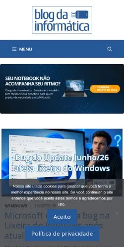 Anteprima del sito Blog da Informática, media di Brasile per articoli sponsorizzati