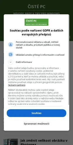 Anteprima del sito Čisté PC, media di Cechia per articoli sponsorizzati