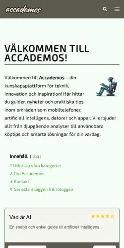 Anteprima del sito Accademos, media di Svezia per articoli sponsorizzati