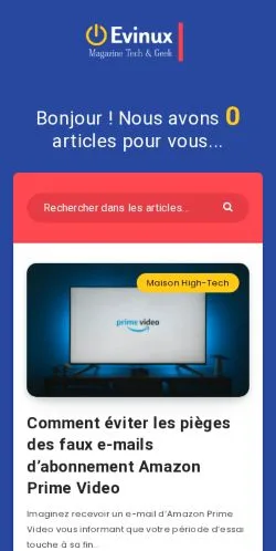 Pré-visualização do site Evinux, meio de França para artigos patrocinados