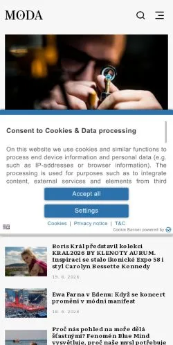 Sponsorlu makaleler için Çekya medyası Moda.cz sitesinin önizlemesi