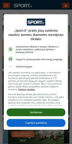 Podgląd witryny Sport, medium z kraju Litwa do artykułów sponsorowanych