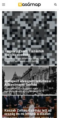 Podgląd witryny Vasárnap.hu, medium z kraju Węgry do artykułów sponsorowanych