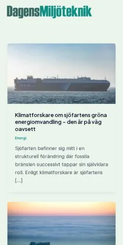 Anteprima del sito Dagens Miljöteknik, media di Svezia per articoli sponsorizzati