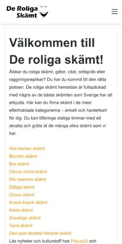 Vista previa del sitio Roliga Skämt, medio de Suecia para artículos patrocinados