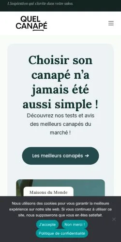 스폰서 기사용 프랑스 매체 Quel Canapé 사이트 미리보기